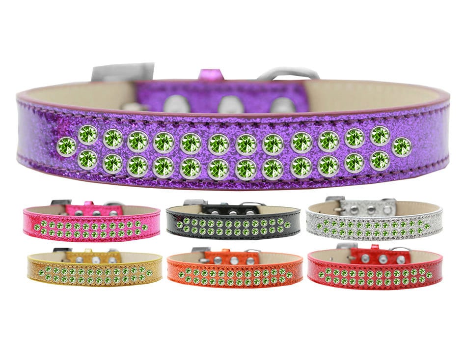 Dog, Puppy & Pet Ice Cream  Collar, "Two Row Lime Green Crystal Rimsets"