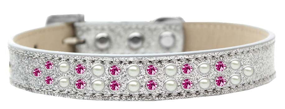 Dog, Puppy & Pet Ice Cream  Collar, "Two Row Pearl and Bright Pink Crystal Rimsets"