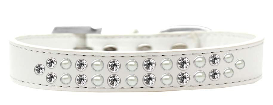 Dog, Puppy & Pet Fashion  Collar, "Two Row Pearl And Clear Crystal Rimsets"