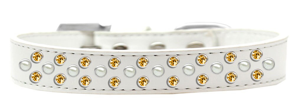 Dog, Puppy & Pet Fashion  Collar, "Pearl and Yellow Crystal Rimsets Sprinkles"