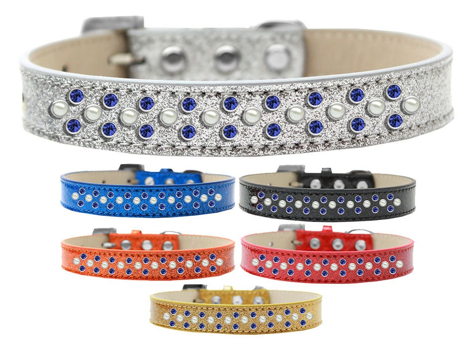 Dog, Puppy & Pet Ice Cream  Collar, "Pearl and Blue Crystal Rimsets Sprinkles"