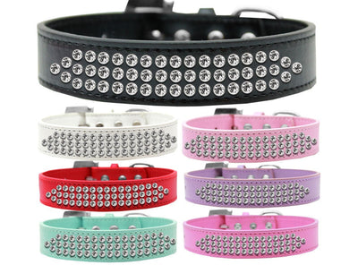 Three Row Clear Crystal Dog Collar