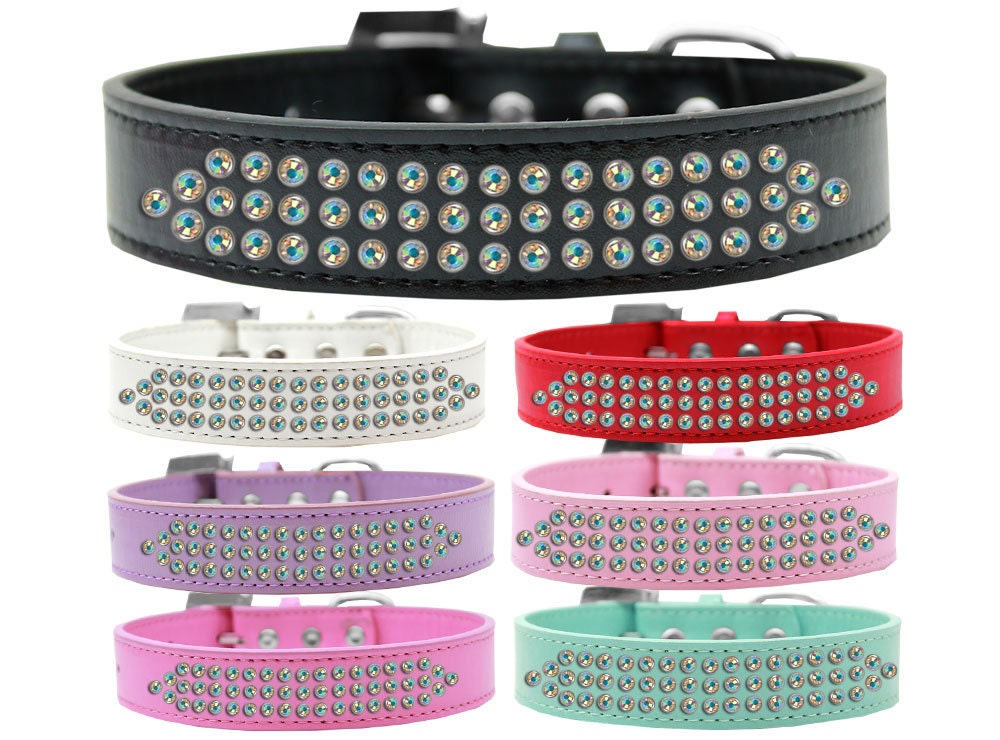 Dog, Puppy & Pet Fashion  Collar, "Three Row Aurora Borealis Crystal Rimsets"