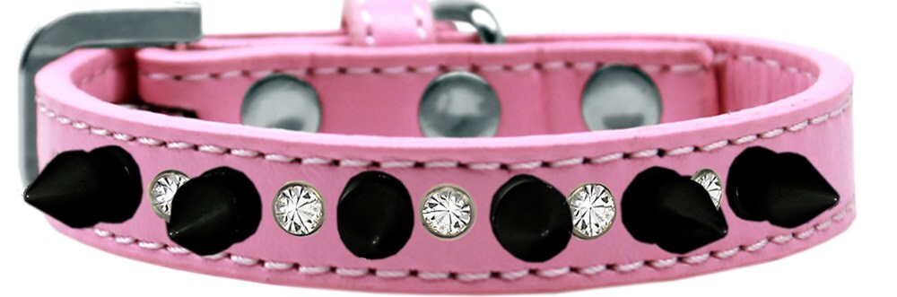 Pet and Dog Spike Collar, "Clear Crystals & Black Spikes”