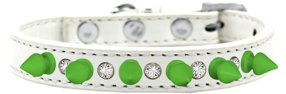 Pet and Dog Spike Collar, "Clear Crystals & Neon Green Spikes”