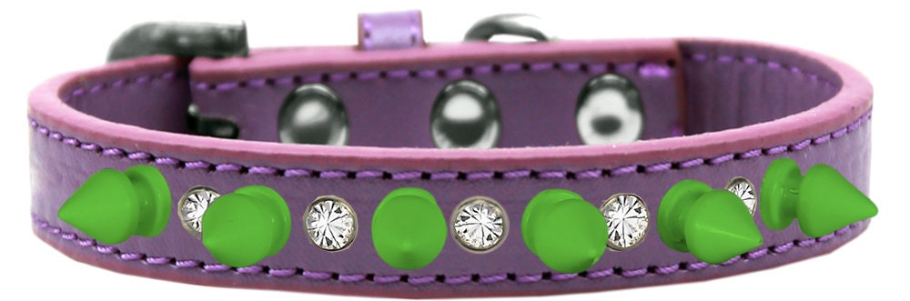 Pet and Dog Spike Collar, "Clear Crystals & Neon Green Spikes”