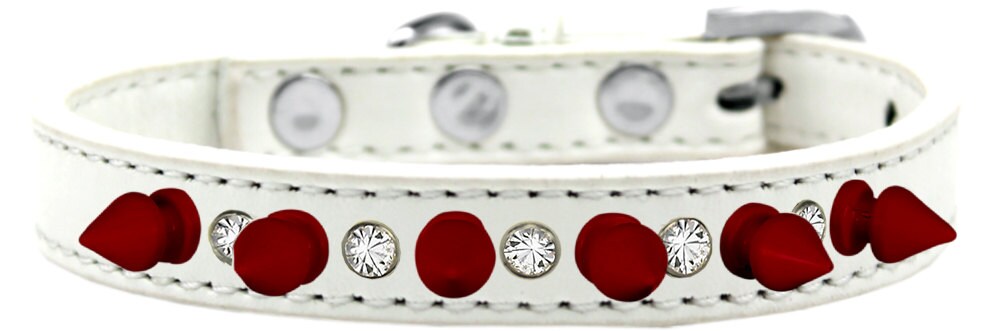 Pet and Dog Spike Collar, "Clear Crystals & Red Spikes”