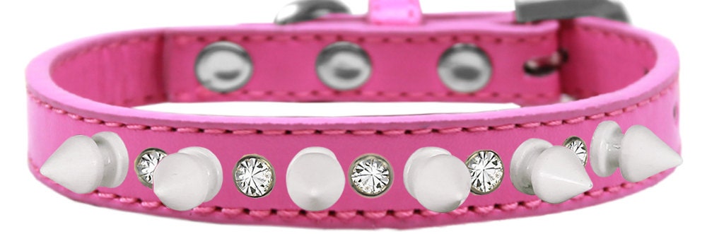 Pet and Dog Spike Collar, "Clear Crystals & White Spikes"�