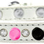 Pet and Dog Spike Collar, "Clear Crystals & Black, White and Bright Pink Spikes”