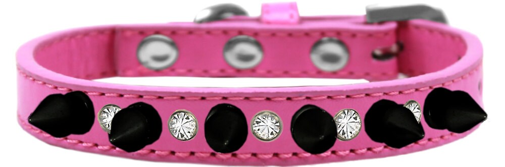 Pet and Dog Spike Collar, "Clear Crystals & Black Spikes”