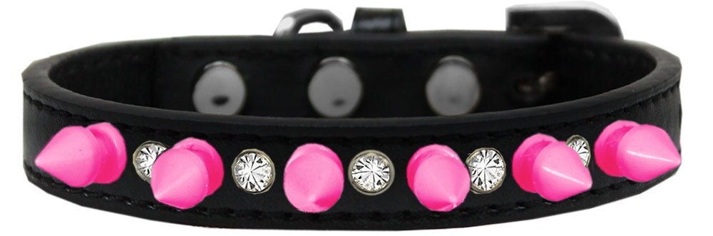 Pet and Dog Spike Collar, "Clear Crystals & Bright Pink Spikes”