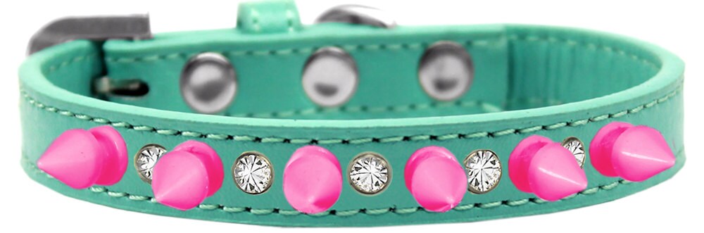 Pet and Dog Spike Collar, "Clear Crystals & Bright Pink Spikes”