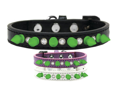 Pet and Dog Spike Collar, "Clear Crystals & Neon Green Spikes”