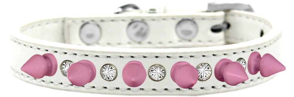 Pet and Dog Spike Collar, "Clear Crystals & Light Pink Spikes”