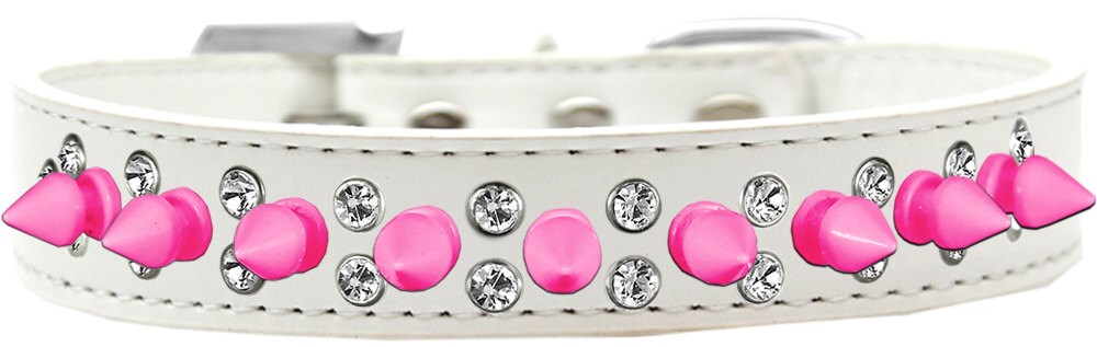 Pet and Dog Spike Collar, "Double Crystal & Bright Pink Spikes"