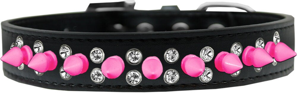 Pet and Dog Spike Collar, "Double Crystal & Bright Pink Spikes"