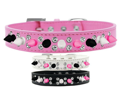 Pet and Dog Spike Collar, "Double Crystal & Black, White and Bright Pink Spikes"