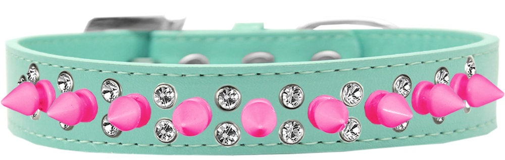 Pet and Dog Spike Collar, "Double Crystal & Bright Pink Spikes"