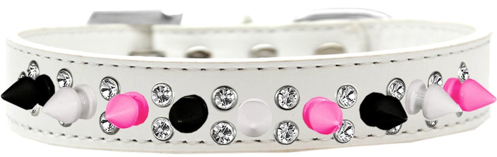 Pet and Dog Spike Collar, "Double Crystal & Black, White and Bright Pink Spikes"