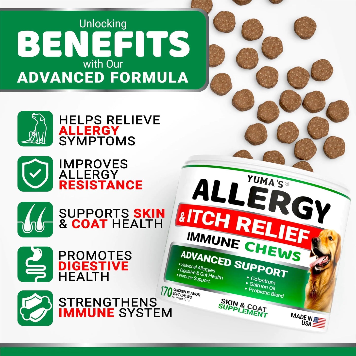 Dog Allergy Relief Chews Dog Itching Skin Relief Treatment Pills 170 Treats