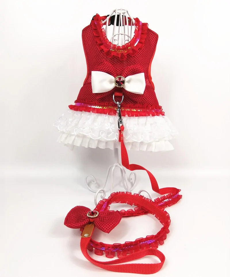 Princess Dog Dress Set with Harness and Leash - Perfect for Small Dogs