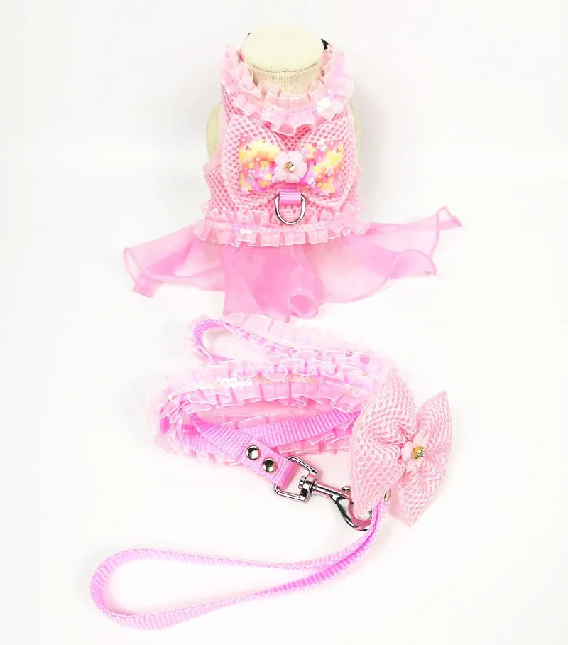 Princess Dog Dress Set with Harness and Leash - Perfect for Small Dogs