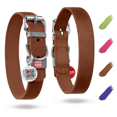 Brown Long Lasting Leather Dog Collar for Small Dogs Adjustable 1114 in Neck