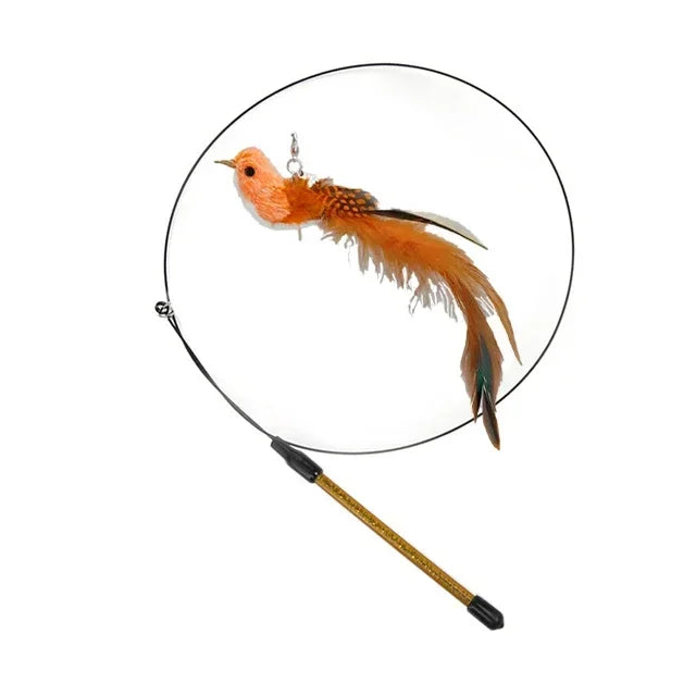 Feather Bird with Bell Cat Stick Toy